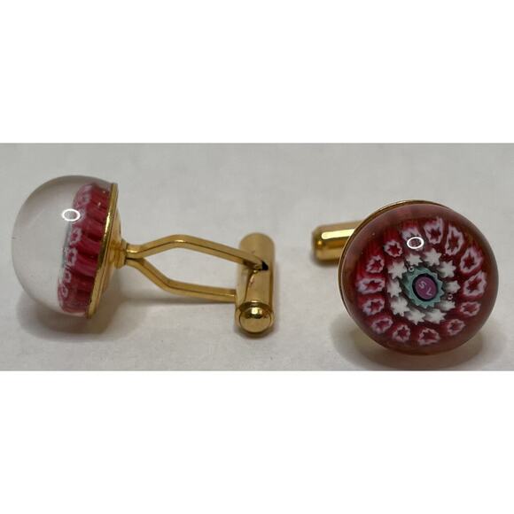 Charles Murat Millefiori Glass Cufflinks Red White Gold Plated x Saint-Louis Col - Picture 9 of 14